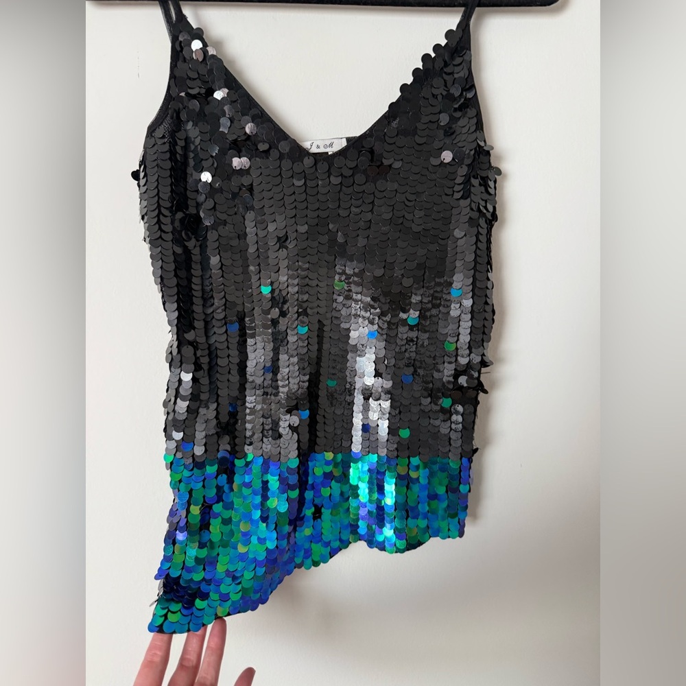 Vintage Y2K Disc Sequin Ombré Asymmetrical McBling Girlhood Core Top